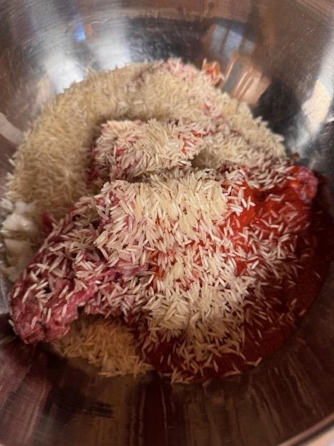 add the beef and rice