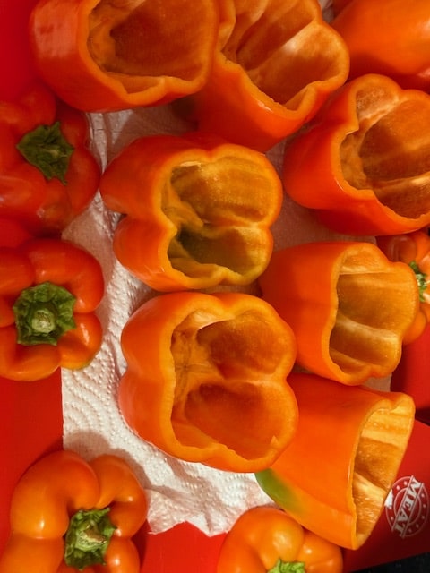 bell peppers in a row