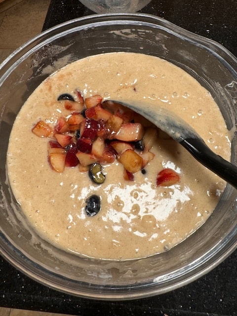 fold floured fruit into batter