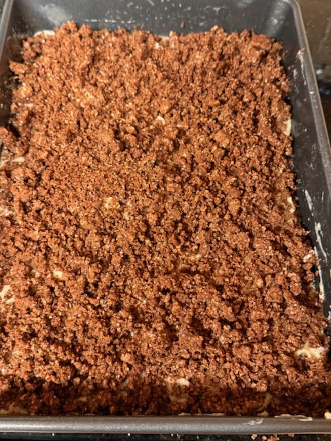 second layer of crumbs on batter