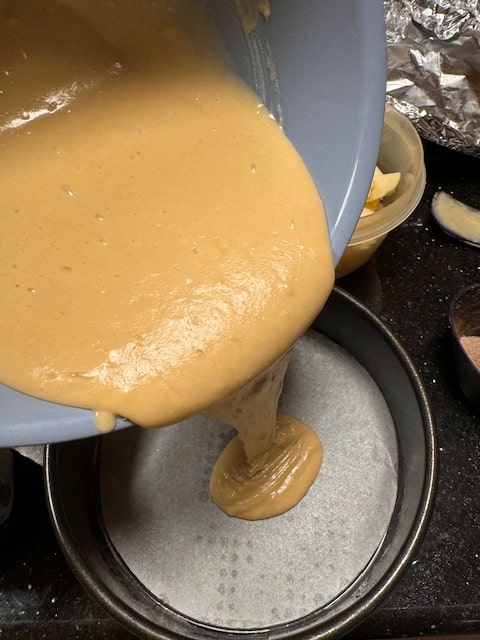 pouring into prepared pan