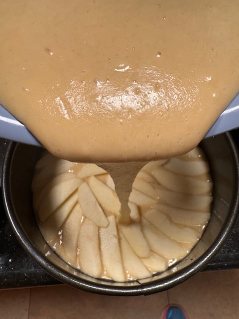 2nd half of batter over 1/2 of apple slices