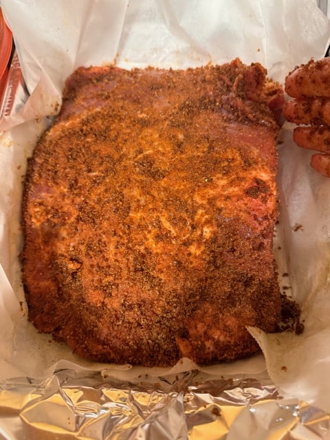 dry rubbed brisket in parchment