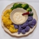 tricolored veggies with dipping sauce