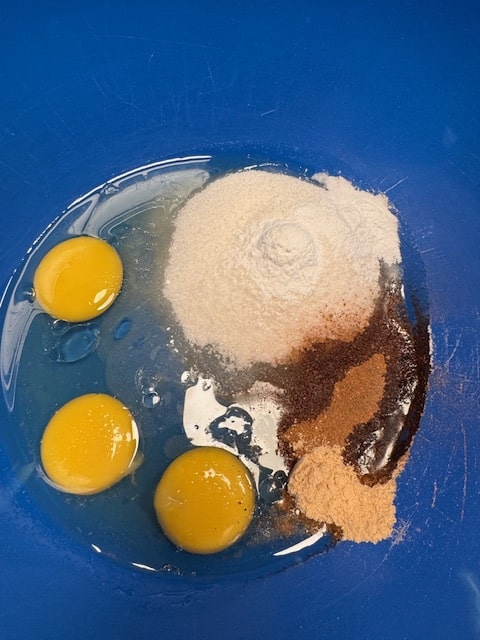 eggs, sugar, oil, spices