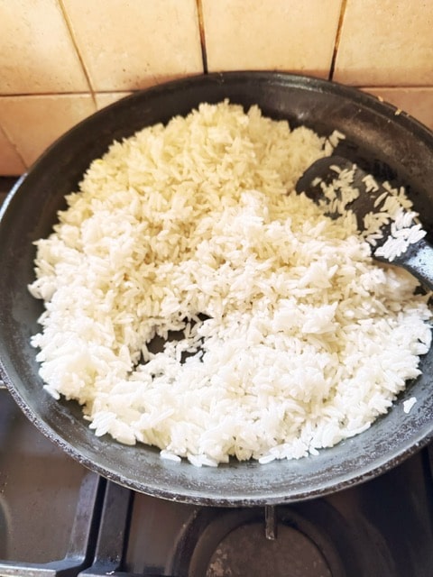 stir frying the plain rice