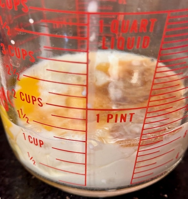 eggs, milk, vanilla, melted butter