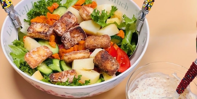 Crispy Halloumi Salad with Mustard Dressing