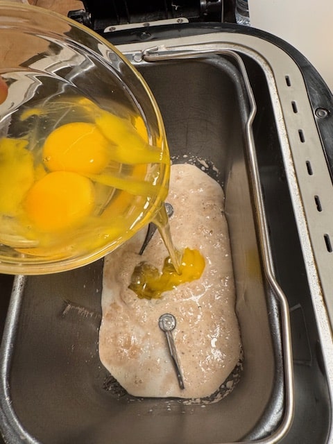 add the eggs to the yeast mixture