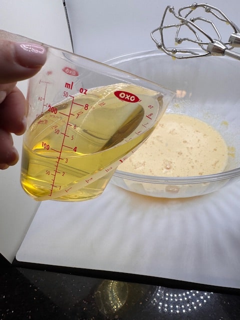 add the oil to the egg mixture