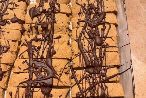 Chocolate drizzled espresso biscotti