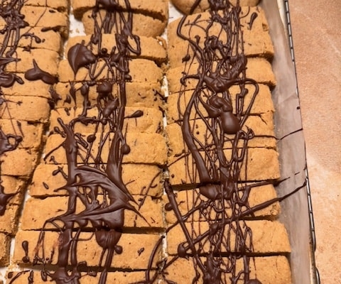 Chocolate drizzled espresso biscotti