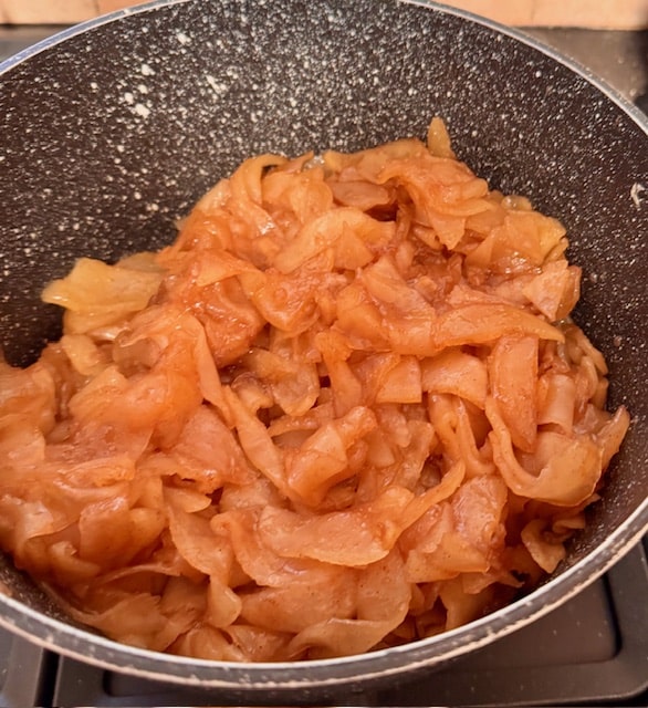 apple mixture cooked down and caramelized