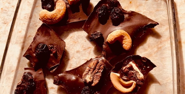 Chocolate Bark with Pecans, Cashews and Craisins