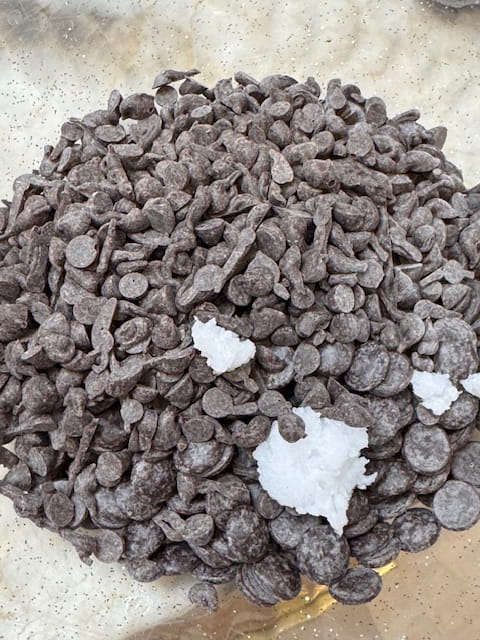 chocolate chips and coconut oil waiting