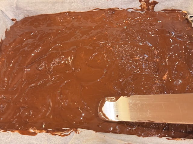 spread chocolate and coconut oil all over bars