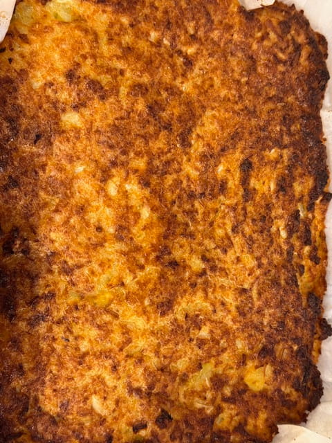 richly browned potato kugel