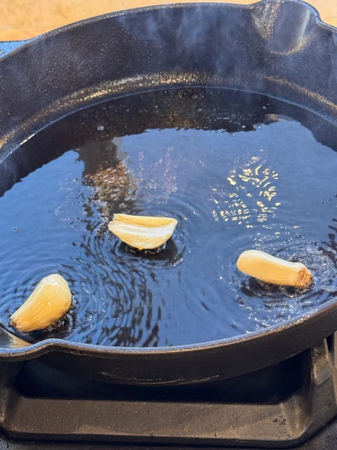 Note oil so hot it's shimmering