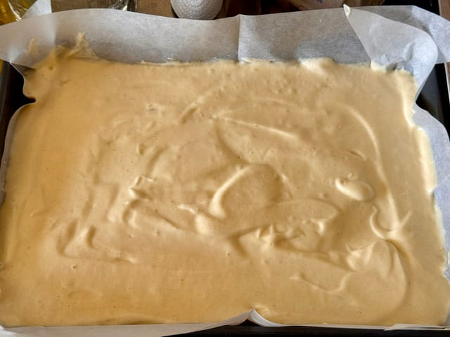 scrape batter into pan