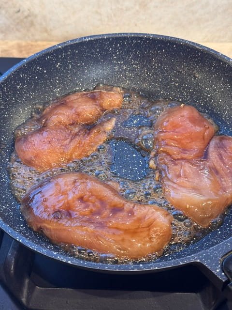 saute the chicken in the hot pan