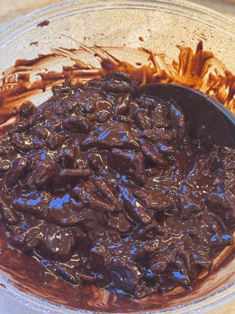 cookie chunks coated in chocolate mixture