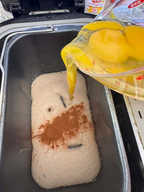 add cinnamon and eggs