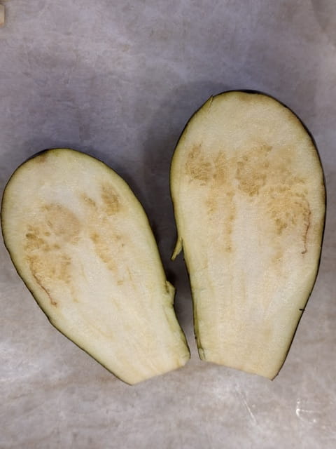 cut in half lengthwise