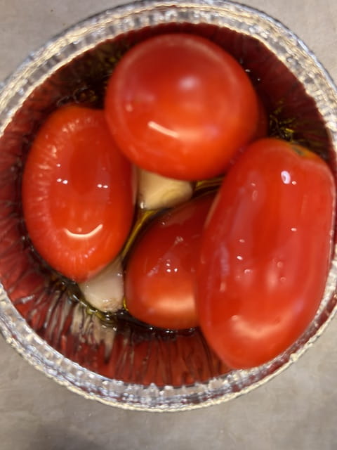 garlic, cherry tomatoes, oil and salt