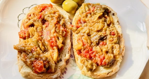 Eggplant spread with tomato and garlic confit
